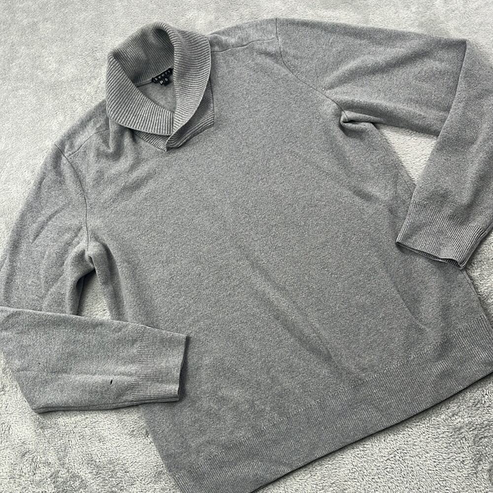 Theory XL 100% Merino Wool Mens Gray Cowl Neck Heavyweight Knit Sweater (Flawed)